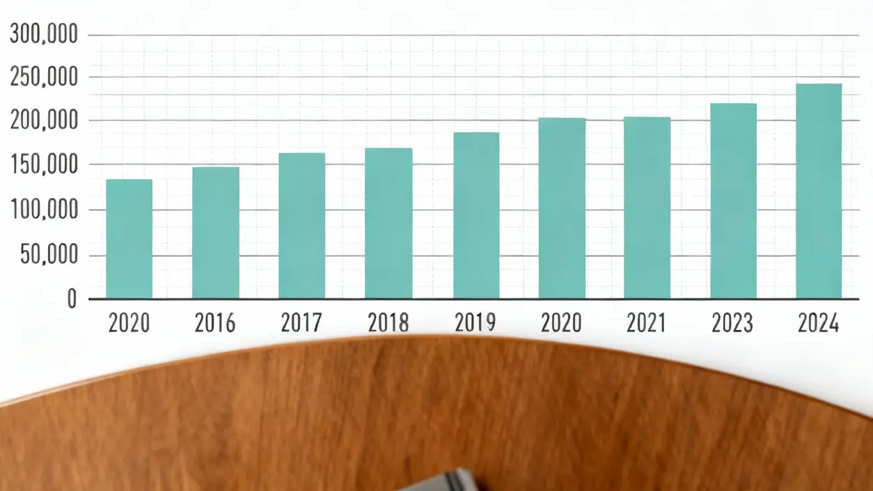 Grafico a barre con dati finanziari in crescita dal 2016 al 2024