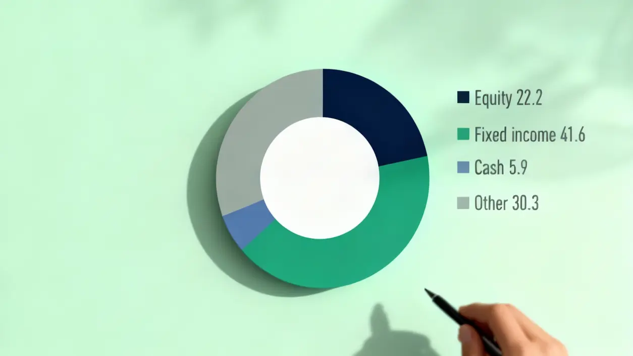 Grafico circolare con una mano che indica dati su investimenti e allocazione di risorse finanziarie.