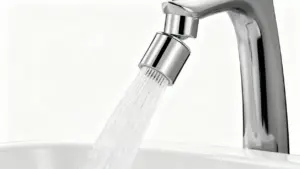 Getto d'acqua da un rubinetto con aeratore installato