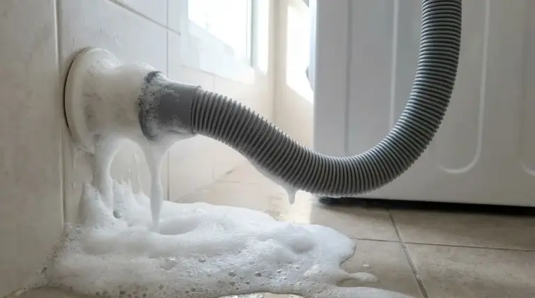 Schiuma che fuoriesce dal tubo di scarico di una lavatrice